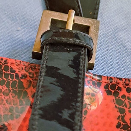 Vintage vinyl shoulder bag with red Python print, like new