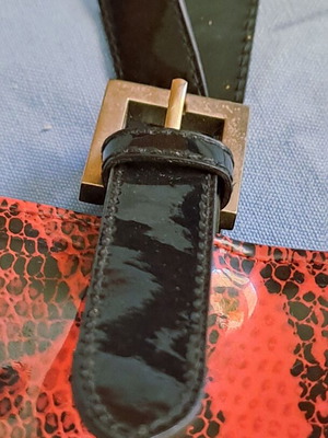 Vintage vinyl shoulder bag with red Python print, like new