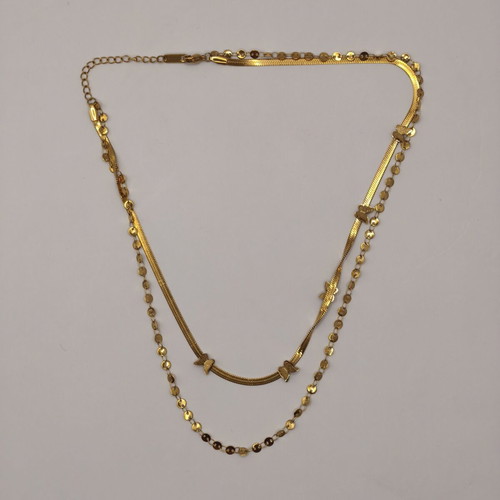 Stainless Steel Double Layered Butterfly Necklace, gold