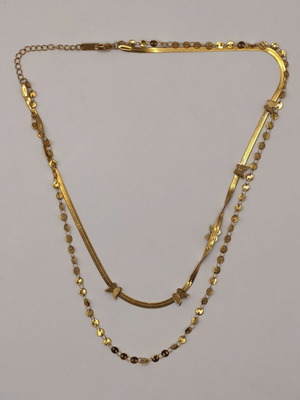 Stainless Steel Double Layered Butterfly Necklace, gold