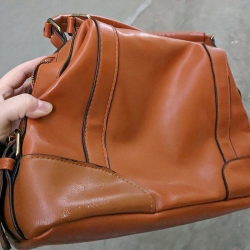 Synthetic handbag new, camel color