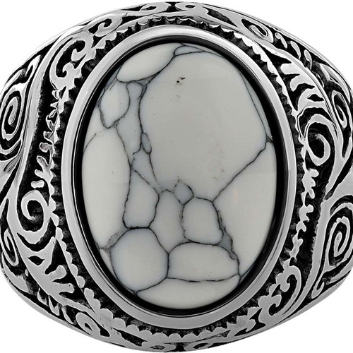 Men's steel ring with howlite new