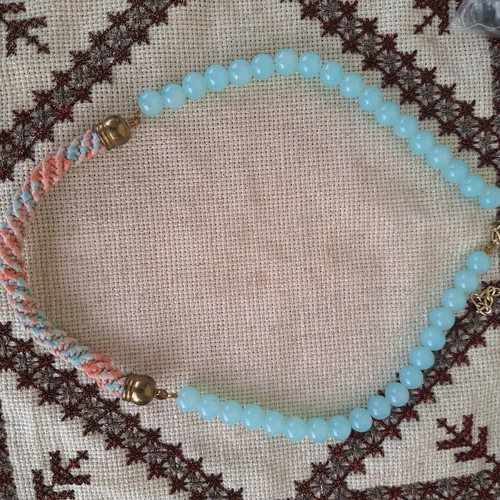 Multifunctional handmade necklace jewelry, orange and turquoise