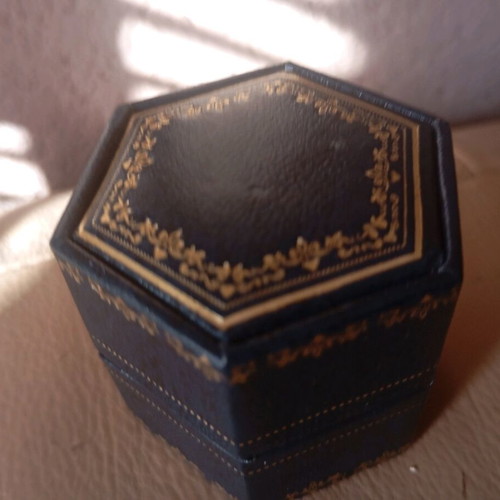 Elegant English vintage leather jewelry box like new with gold ornaments