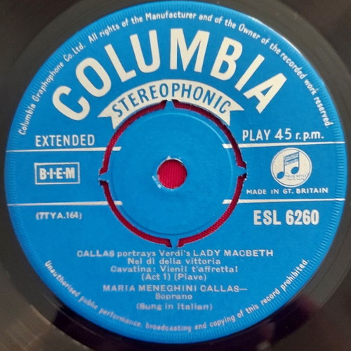 Maria Callas portrays Verdi's Lady Macbeth 7" single