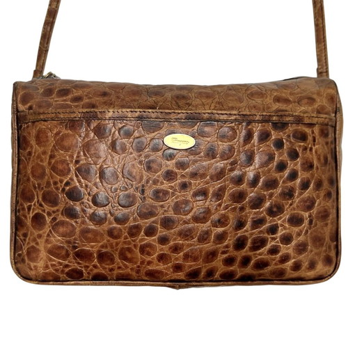 Salvatore Ferragamo vintage δερμάτινη τσάντα ώμου μεταχειρισμένη, καφέ