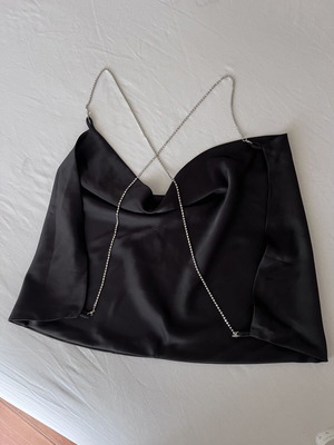Satin backless top with rhinestone straps like new, Shein, black, size S