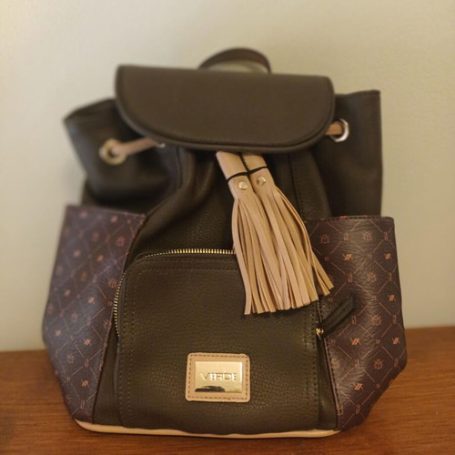 Verde women's backpack dark olive with beige, unused