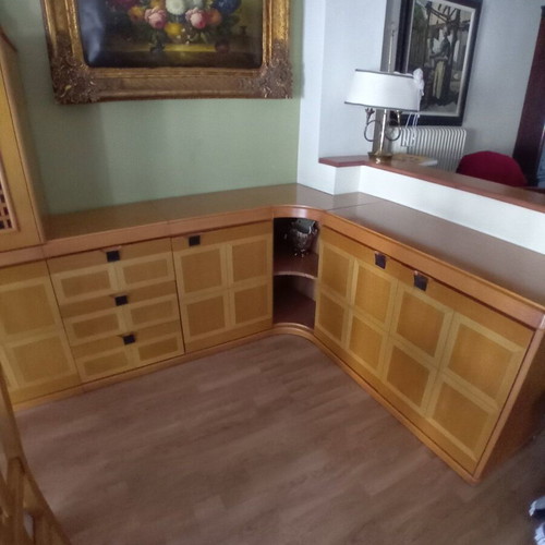 Buffet, display cabinet, and dining table set used, solid walnut wood
