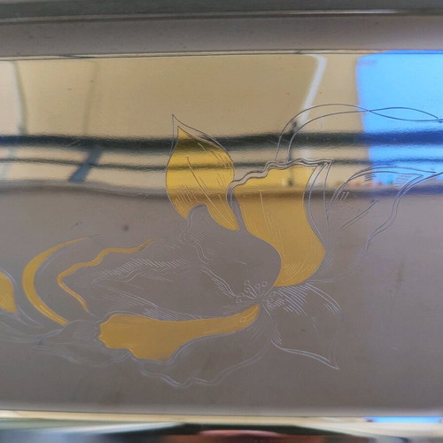 Serving tray like new, stainless steel with 24K gold leaf