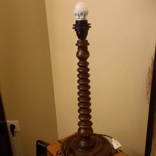 Wooden solid lamp used, height 55 cm, base diameter 22 cm
