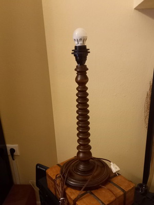 Wooden solid lamp used, height 55 cm, base diameter 22 cm