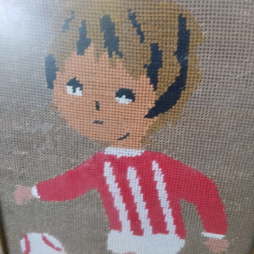 Embroidered framed artwork used 38×25 cm, hand-stitched