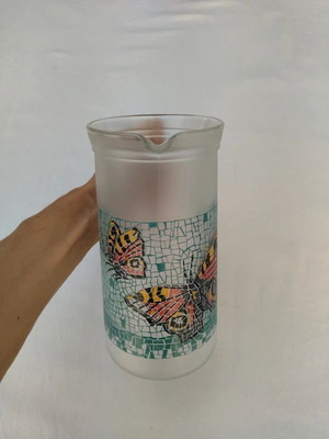 Handmade painted pitcher with butterflies like new