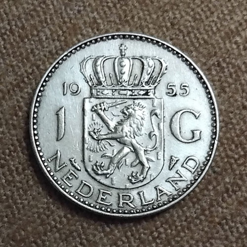 Netherlands 1 Gulden 1955 silver coin, like new, 0.720, 6.5g