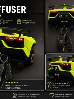 Lamborghini Inspired Rear Diffuser Key Holder new, 3D printed car decor