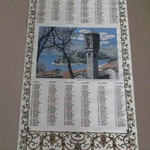 Italy Vintage 1970 Silk Hanging Calendar used, Tessem Agi Achille Giussani Como