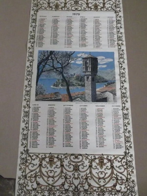 Italy Vintage 1970 Silk Hanging Calendar used, Tessem Agi Achille Giussani Como