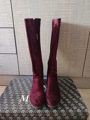 Migato women's knee-high suede boots, burgundy