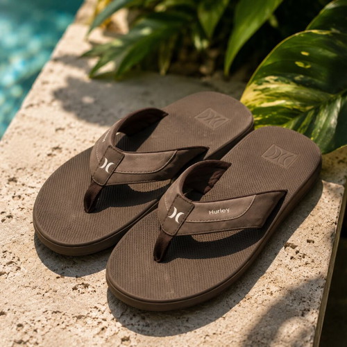 Hurley Men’s Brown Flip Flops Bubble Cushion Comfort Size 12 EU 46 like new
