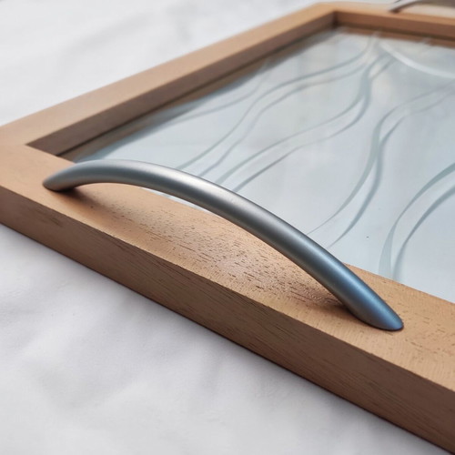 Mascagni Italy serving tray new, wood and glass