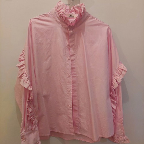 Mochy Pink Shirt with Romantic Ruffled Collar like new