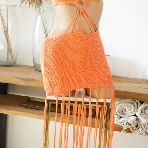 Orange Miami style beach dress new with fringes
