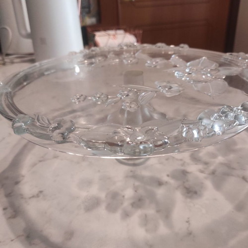 Crystal serving platter with floral design like new