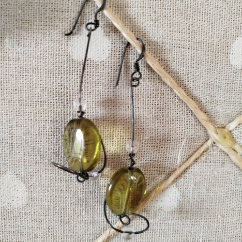 Handmade earrings with green bead new