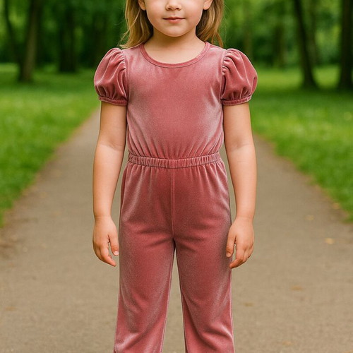 H&M velvet one-piece jumpsuit used, size 116, pink