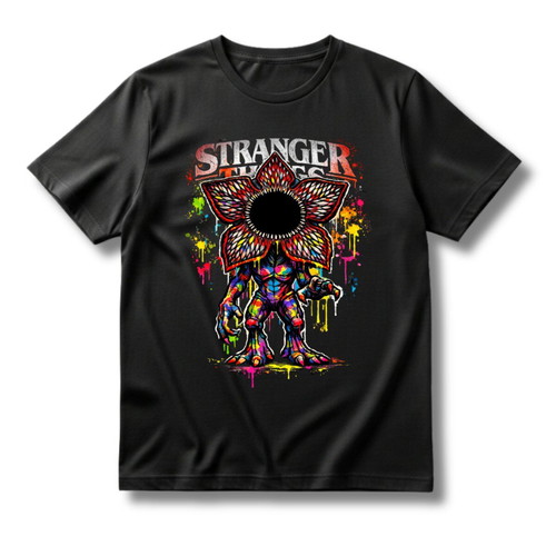 Stranger Things Inspired Neon Demogorgon T-shirt made to order, Black