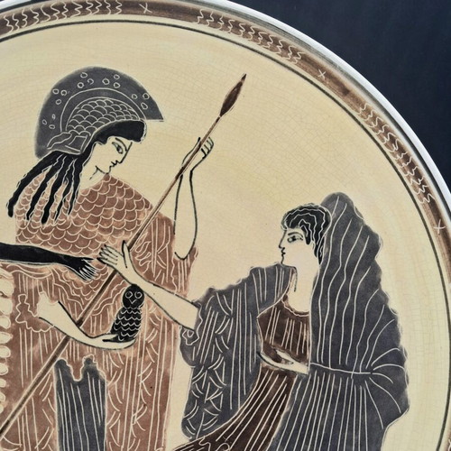 Vintage Greek Arts Milos Ceramic Plate Athena and Apollo