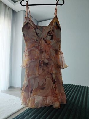 Zini silk dress like new, beige and brown, sizes M and L