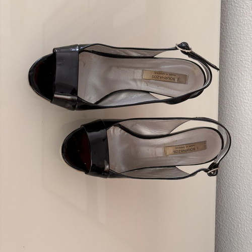 J. Bournazos leather peep-toe slingback sandals used, size 38, black patent