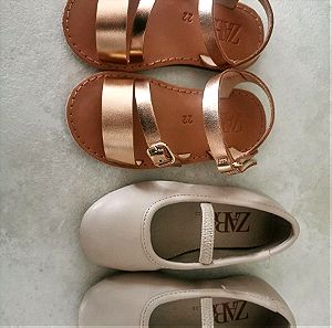 ZARA 2 ζευγάρια παπούτσια βρεφικά /παιδικά n 22, μπαλαρίνες και πεδιλα