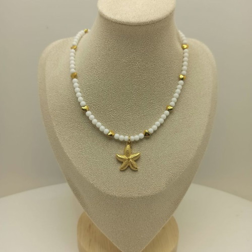 Summer handmade necklace with gold-plated starfish and hearts