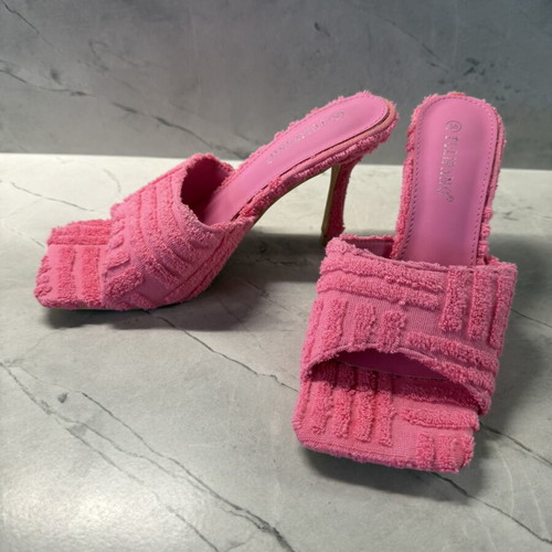 Barbie Pink Terry Towelling Square-Toe Heeled Mules Size 38 New