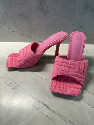 Barbie Pink Terry Towelling Square-Toe Heeled Mules Size 38 New