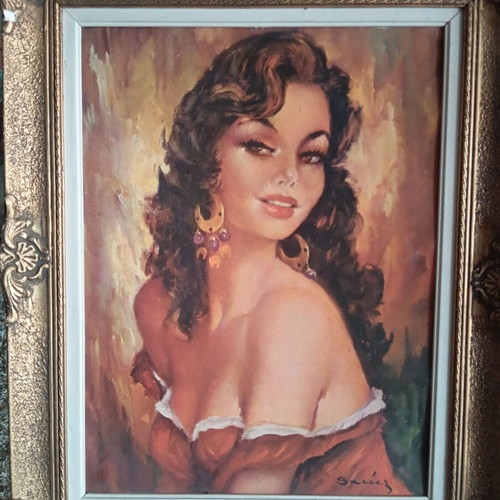 Gypsy painting used with vintage gold frame