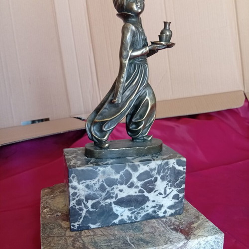Philhellenic bronze statue on marble base, like new
