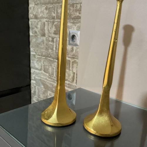 Set of two brass candlesticks with 24k gold leaf