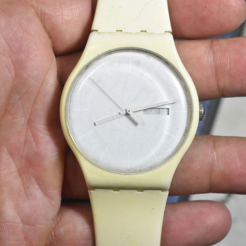 Swatch Gent Day-Date vintage white Swiss watch used