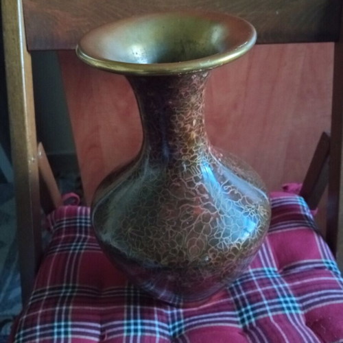 Cloisonné vase used, ceramic brown with gold color