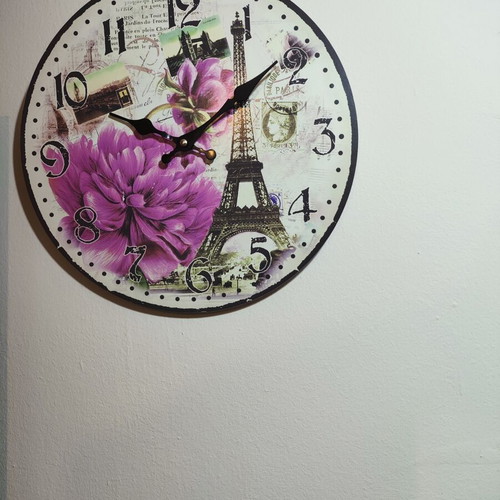 Vintage Paris & Flower Wall Clock used, 34cm, quartz mechanism