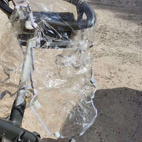 Stokke Xplory stroller used with port bebe, footmuff, bag, umbrella, mosquito net, rain cover
