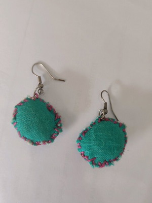 Handmade earrings sewn by hand, like new, fabric