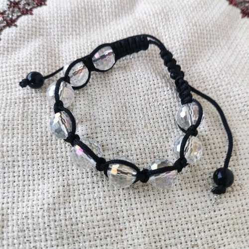 Macrame bracelet new with Swarovski crystals black and white
