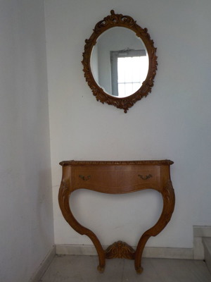 Έπιπλο εισόδου με καθρέφτη οβάλ, χειροποίητο, από μασίφ ξύλο κερασιάς