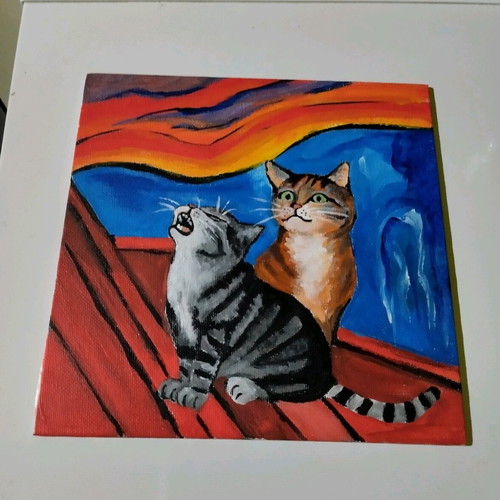 The Meow-Scream / Η Κραυγή canvas painting new acrylic 20×20 cm