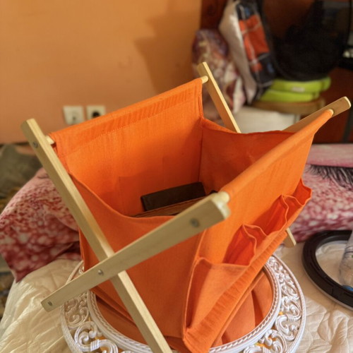 Foldable Fabric Storage Organizer, Orange with Wooden Frame